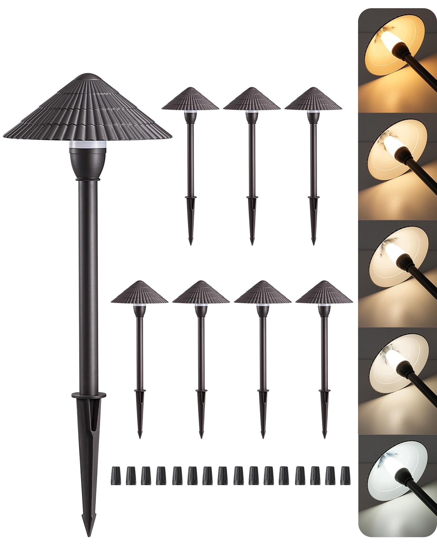 EDISHINE 5CCT Low Voltage Landscape Lighting, 2700K-5000K LED Pathway Lights Wired, 12V AC/DC 3W 160LM Die-Cast Aluminum Waterproof Outdoor Landscape Path Lights for Sidewalk Garden Yard, 8 Pack