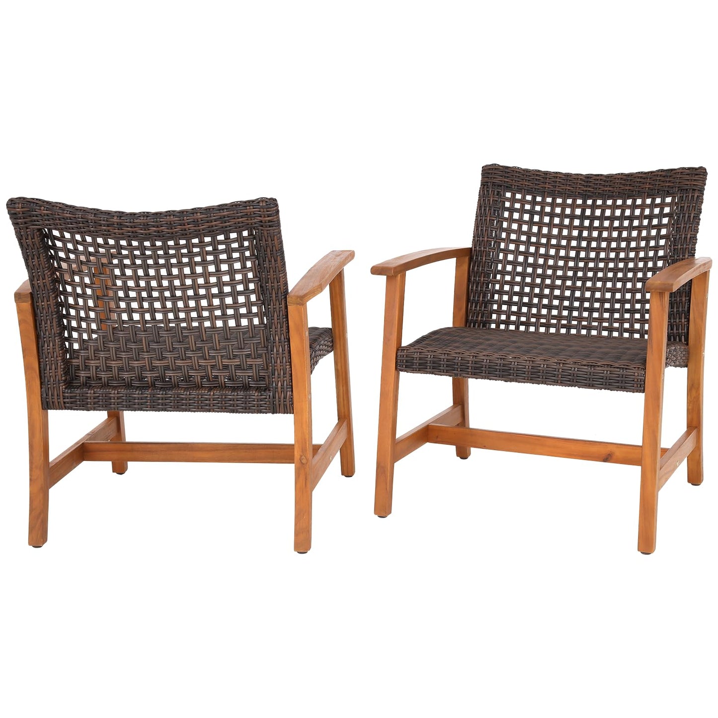 IDZO Liberte 500lbs Capacity Acacia Outdoor Club Chairs Set of 2, FSC Teak Finish Wood Patio Furniture Sets with Upgraded 2000Hours UV Resistant Wicker