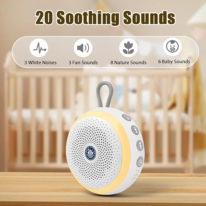 USB Rechargeable Baby Sound Machine with Night Light – 20 Calming Tracks, Lullabies & Rain Sounds | White Noise Baby Machine & Music Box for Newborns, Infants & Kids | Soothing Music, Sleep Sounds