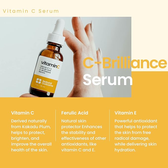 Natural Outcome Face Serum Set Hydrating Hyaluronic Acid and Vitamin C Face - Pack of Two Anti Aging Facial Serum Kit 1 oz Each, Vegan, Cruelty Free & Fragrance Free