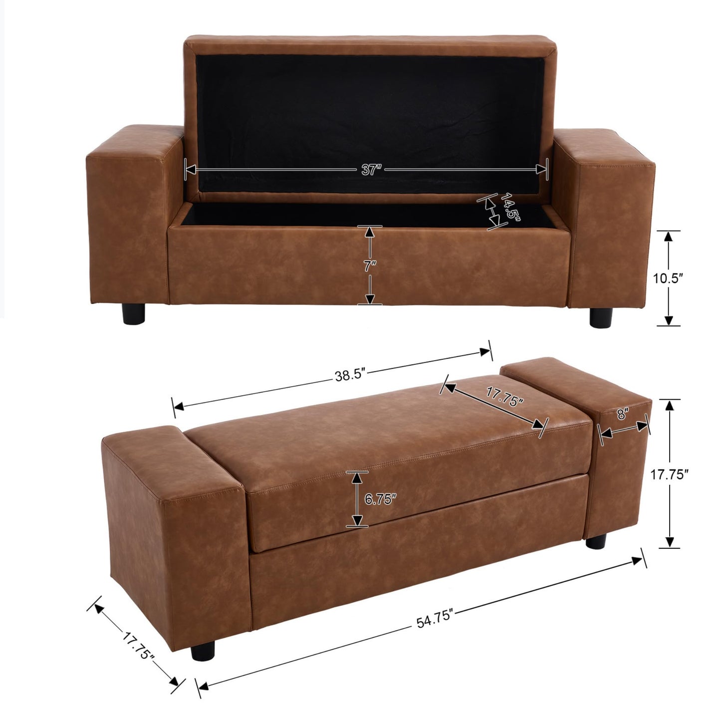 Janoray Storage Ottoman Bench 55 Inch Upholstered Comfy PU Leather End of Bed Bench with Large Storage for Bedroom/Living Room/Entryway/Closet(Brown)