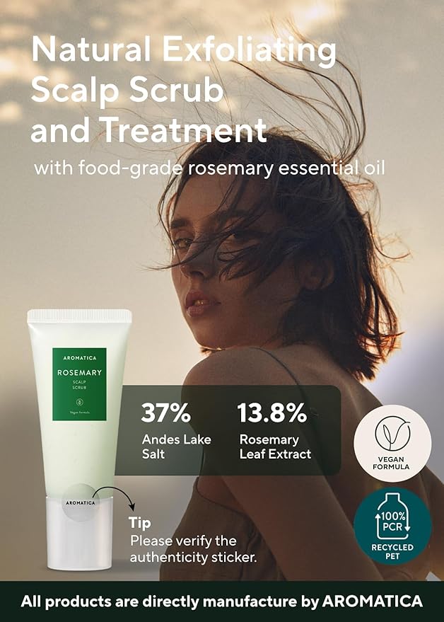 AROMATICA Rosemary Scalp Scrub 5.82oz / 165g, Scalp Treatment, Scalp Exfoliator with Salt Scrub for Oily Scalp, Dandruff, Build Up Remover