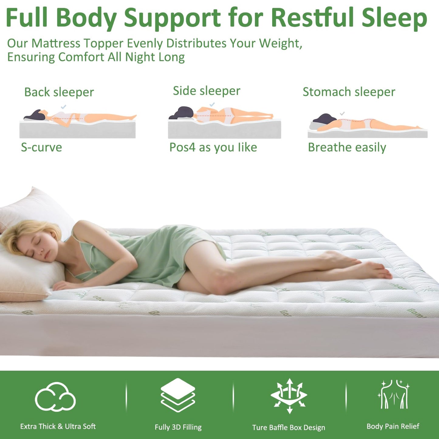 Bioeartha Mattress Topper King Size - Viscose Made from Bamboo Cooling Pillow Top Mattress Pad for Back Pain Relief - Breathable Mattress Protector Deep Pocket Mattress Cover Fits 8-21 Inch