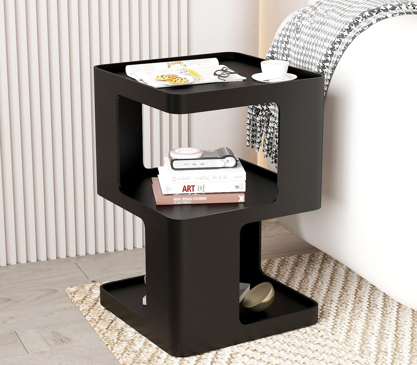 BAOGELIYA Metal Black Nightstands, Modern Side Table with 3 Tiers Storage, Small End Table for Couch, Living Room Bedroom, Bedside Tables No Assembly Required