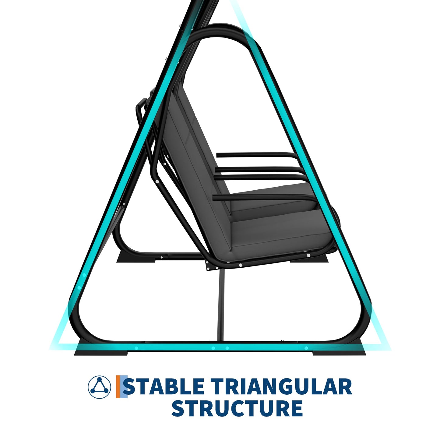 GarveeLife 2 Person Porch Swing Chair, Heavy Duty Outdoor Patio Swing Glider with Adjustable Canopy & Removable Cushions, Independent Swing Chairs for Garden, Balcony, Poolside, Backyard, Dark Grey
