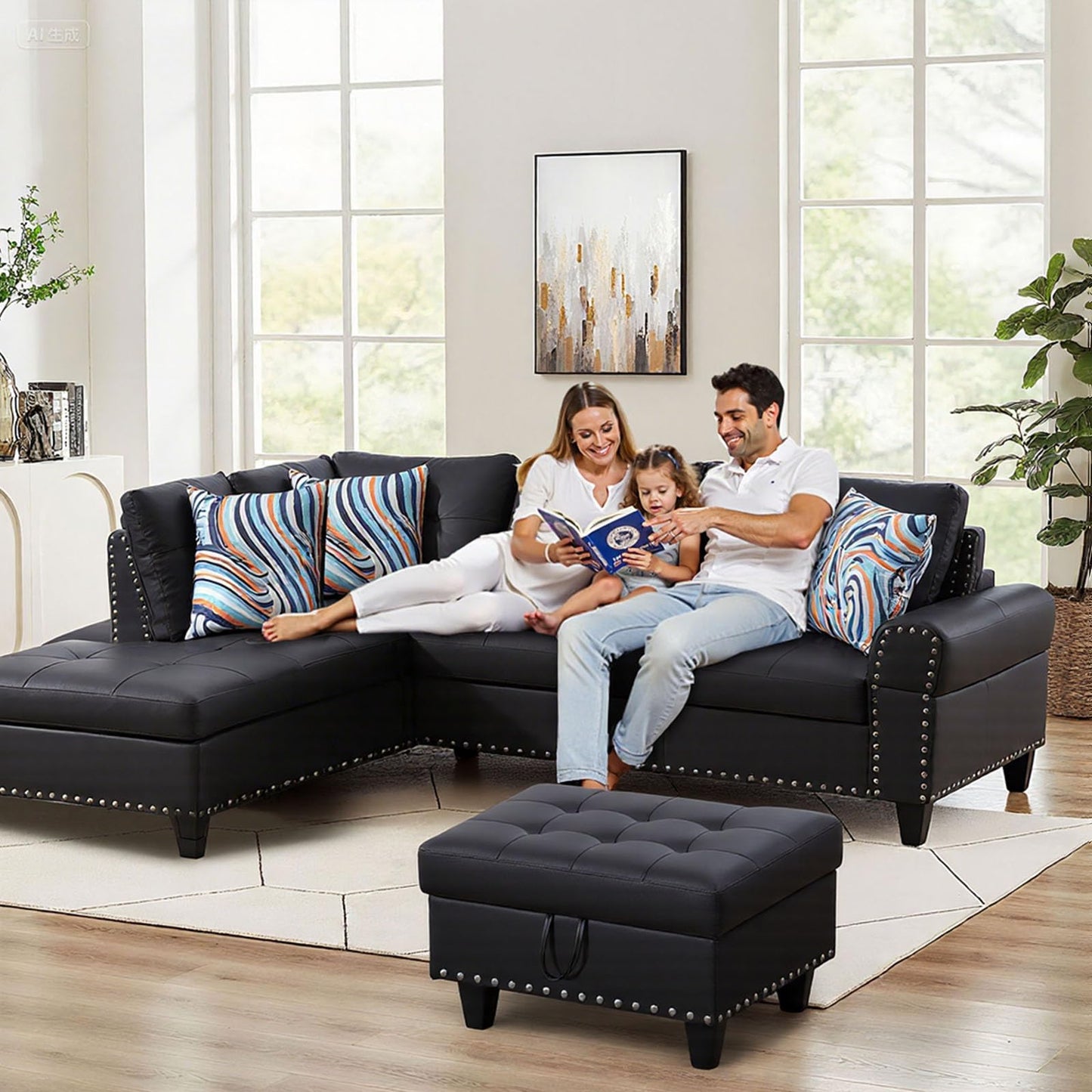 FONTOI L Shaped Sectional Couch with Cup Holders, 97" Sectional Sofa for Living Room Modular Couches with Otttoman for Bedroom, Apartments