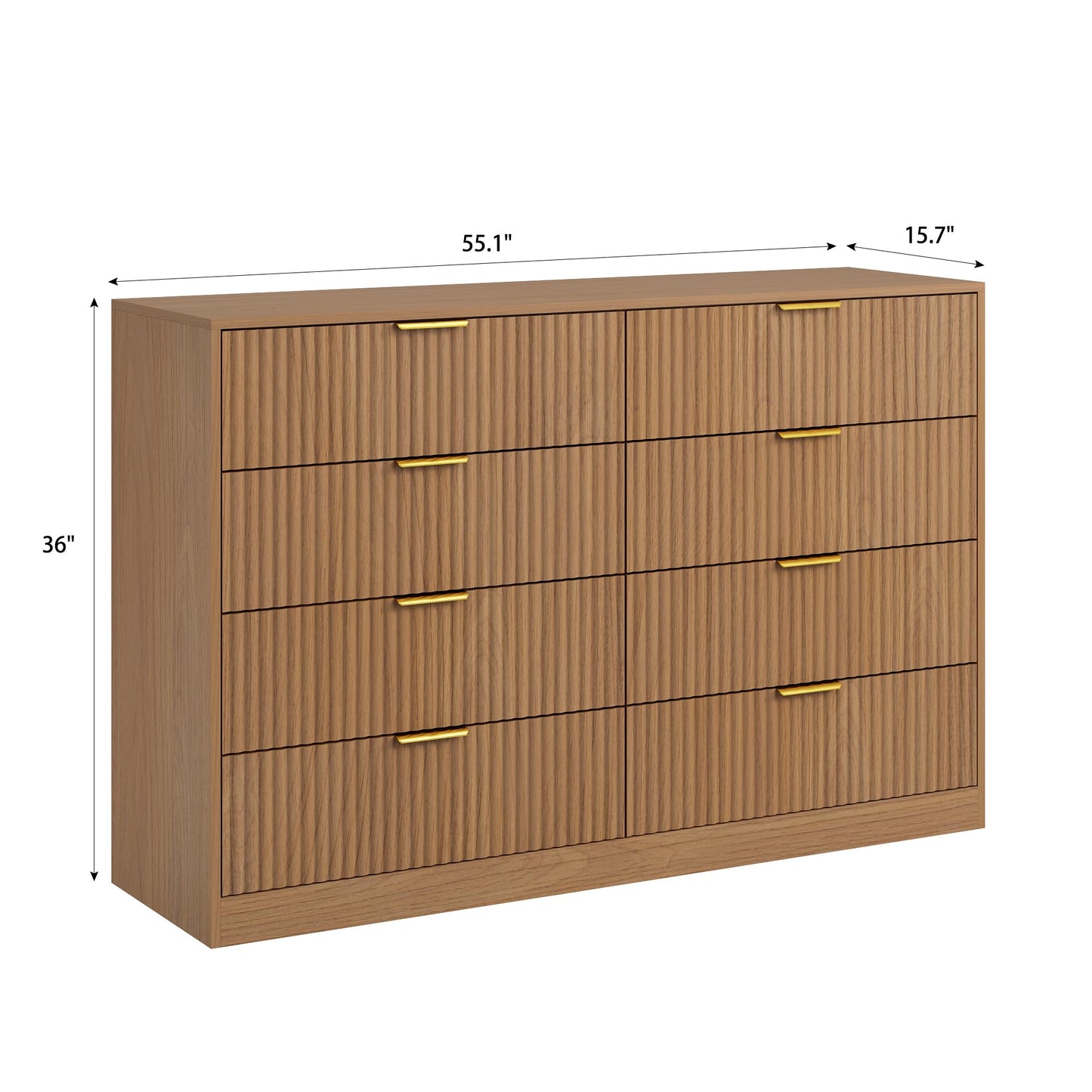 Sscaktu 8 Drawer Dresser for Bedroom, Modern Fluted Double Dresser, 55" Wide Chest of Dressers, Mid Century Wooden Beside Table for Closet, Living Room and Entryway, Natural