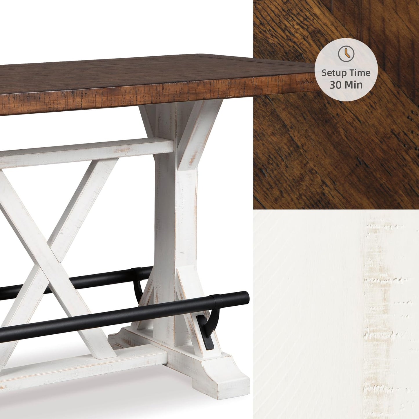 Signature Design by Ashley Valebeck Rustic Farmhouse 36" Counter Height Dining Table, Brown & White