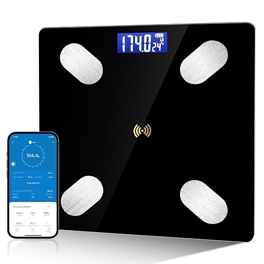 Digital Bathroom Scale Led Display BMI Scale, Body Fat Scale, Body Composition Analyzer with Smartphone Application (Black)