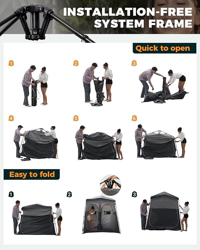 KingCamp Camping Shower Tent, Instant Portable Privacy Shelter, 1/2 Room Large Outdoor Toilet Tent with Floor, Water-Resistant, Windproof & Easy Setup for Beach, Camping & Hiking