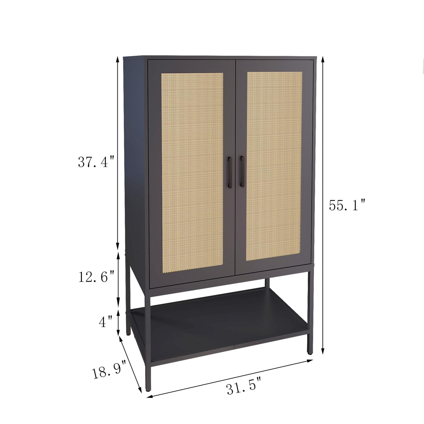 Gyger Wardrobe Closet with 2 Doors，Rattan Bedroom Armoires with Hanging Rod Freestanding Wooden Wardrobe Cabinet with Shelves,Black