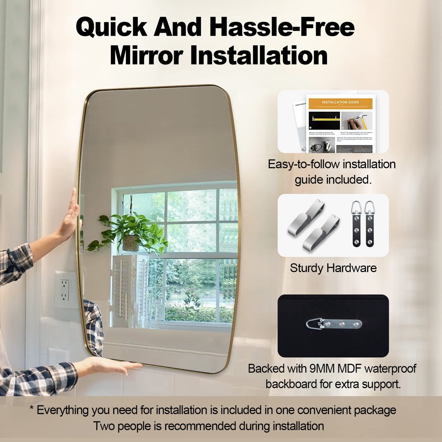 ANDY STAR Gold Mirror for Bathroom, 28x36 Inch Stainless Steel Metal Frame Oblong Bathroom Mirror for Vanity, 1’’ Deep Wall Mounted Vertically/Horizontal