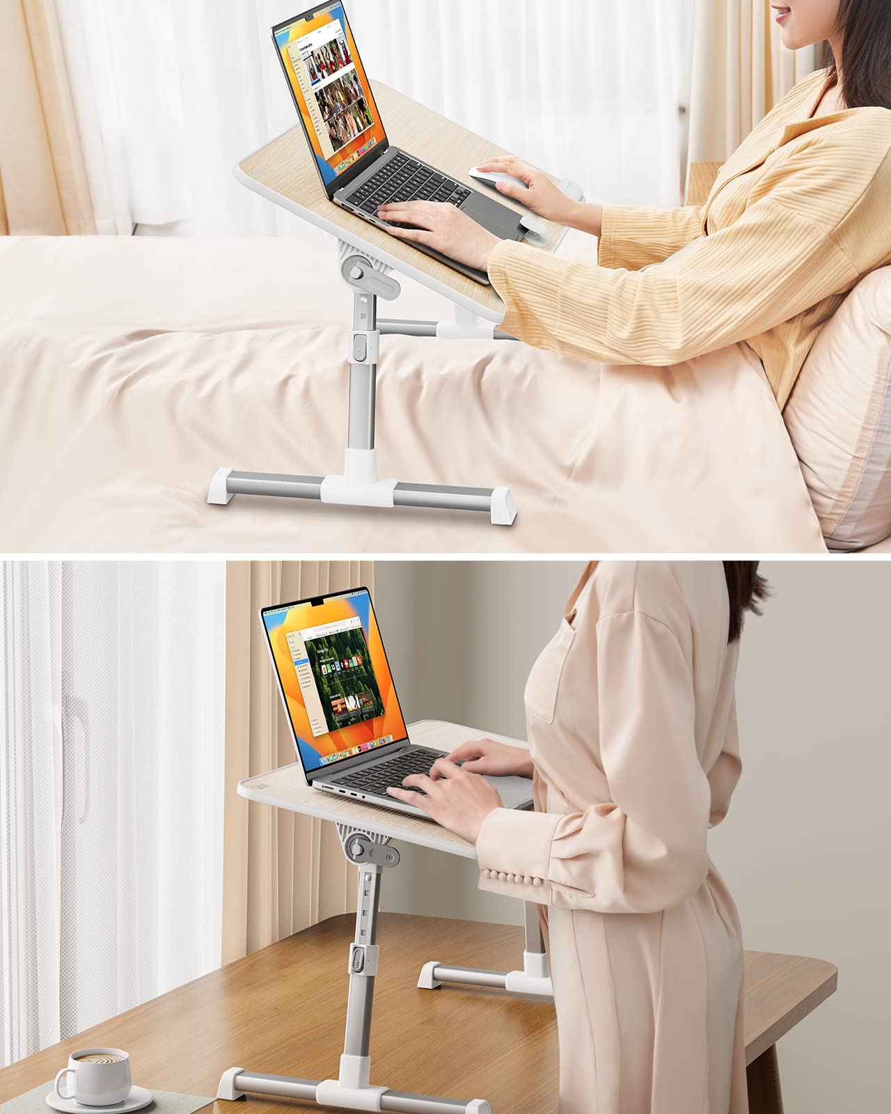 SAIJI Laptop Bed Tray Table, Adjustable Home Office Standing Desk Portable Lightweight Foldable Lap Desk for Sofa Couch Floor Working Studying Reading Writing Eating,Fit Up to 17" Laptop(Large,Teak)