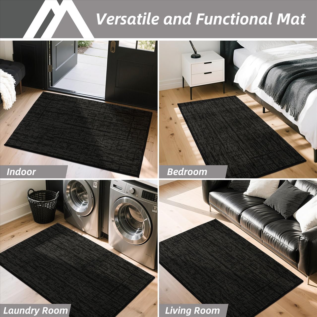 COSY HOMEER-Door-Mat Dirt Trapper Entryway Rugs 24"x36" Non Slip Washable Entrance Mats Absorbent Welcome Mat Low Profile Dog Door Mats for Front Back Doomats and Wet Shoes,Black