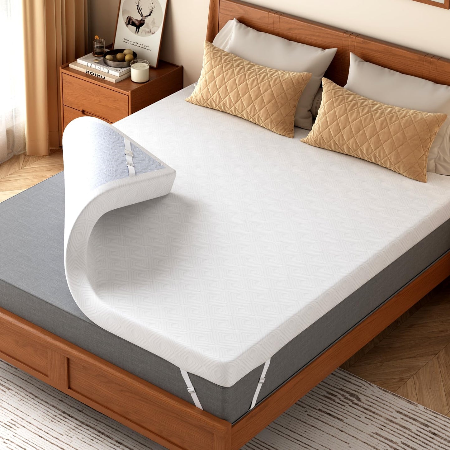 BedsPick Queen Mattress Topper, 3 Inch Gel Memory Foam Mattress Topper - Soft Bamboo Cover, Pressure Relief, CertiPUR-US Certified