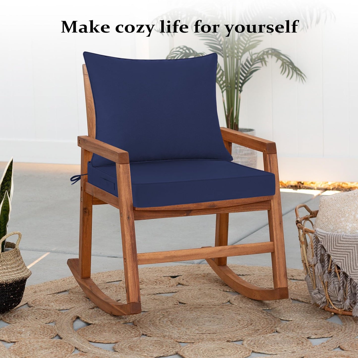 Cozyide Outdoor Chair Cushions 24x24, Washable Patio Furniture Cushions with Removable Cover, Waterproof Outdoor Deep Seat Cushion Set with Non-Slip Ties and Handle, Navy