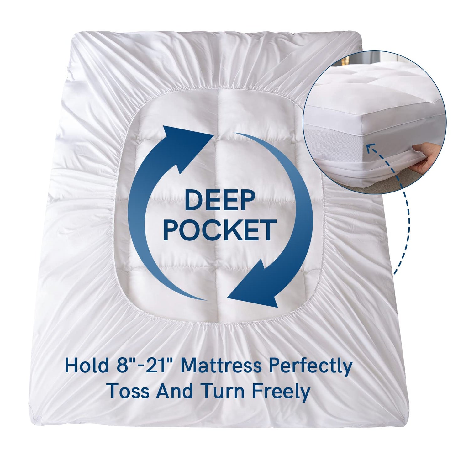 ELEMUSE Full Mattress Topper for Back Pain, Extra Thick Mattress Pad Cover, Plush Soft Pillowtop with Elastic Deep Pocket, Overfilled Down Alternative Filling