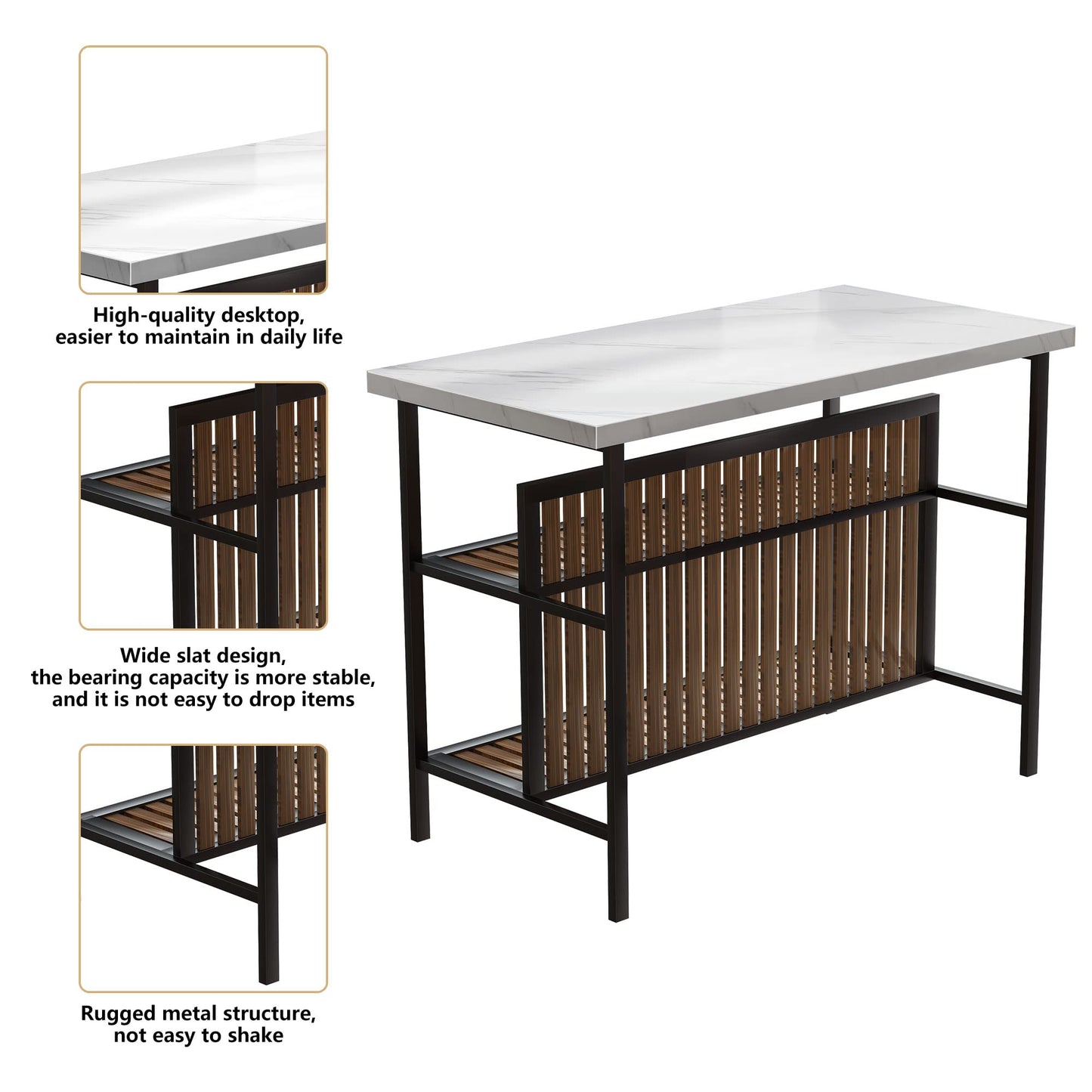 Recaceik Kitchen Island with Seating, 47.2 Inches Kitchen Island with 2 Barstool, Industrial Counter Height Table with Storage, Wooden Dining Table Set of 2 for Dining Room, Bar, Easy to Assemble