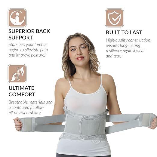 NeoTech Care Adjustable Double Pull Lumbar Brace/Lower Back Belt (Grey, Size L)