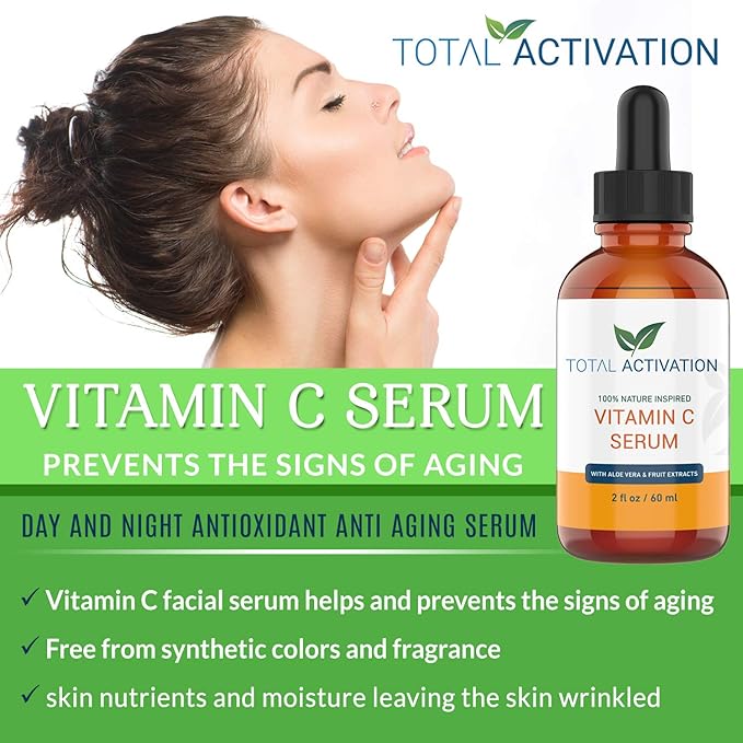 Vitamin C Serum for Face with Aloe Vera & Vitamin E, Anti-Aging, Hydrating Serum Smooth, Glowing Skin & Fine Line Treatment, Fast-Absorbing, 2oz
