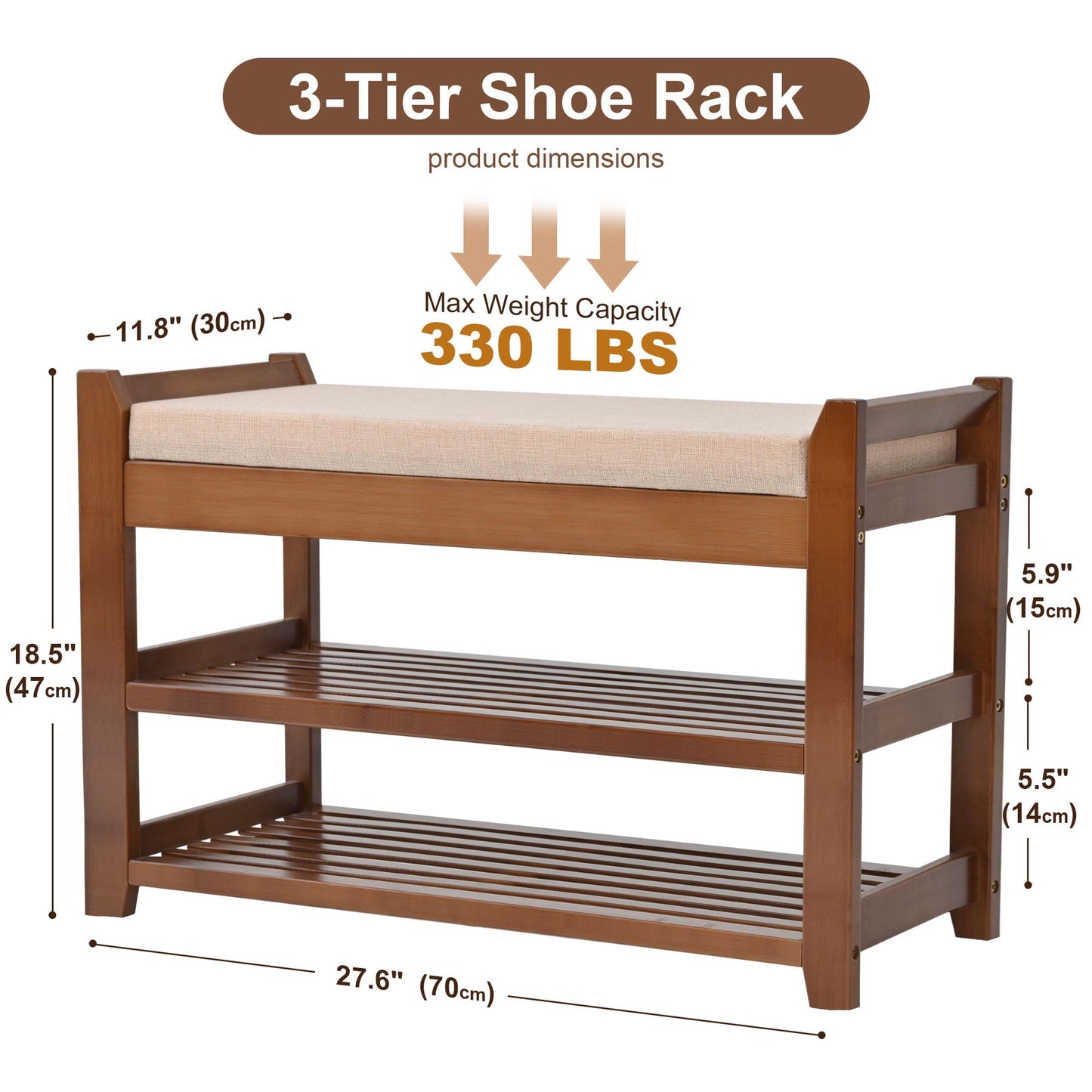 PETKABOO Shoe Rack Bench with Storage 27.6 in, Entryway Bench Shoe Storage with Cushion for Hallway, Bedroom, Living Room