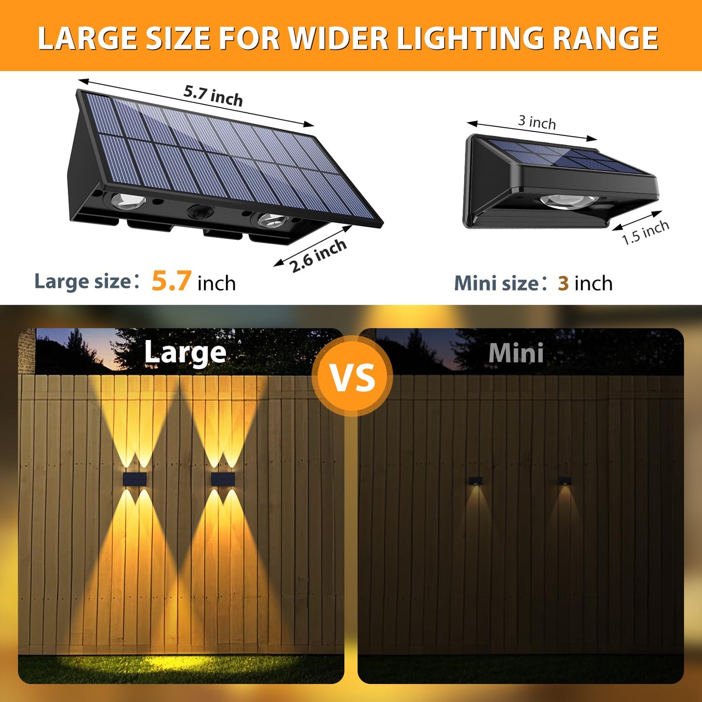 Solar Fence Lights,6Pack Solar Lights Outdoor Warm White + RGB Up & Down Waterproof 100 Lumens Dusk to Dawn Large Solar Wall Lights for Backyard/Pool/Railing/Patio/Porch/Step/Wall
