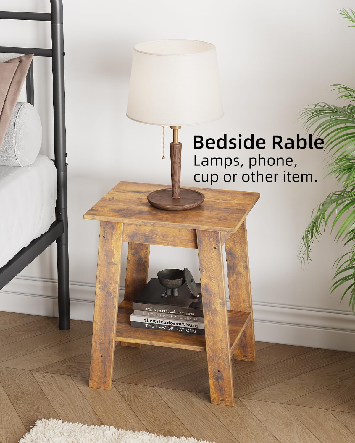 End Table, Small Side Table, Nightstand with 2 Tier Storage Shelf, Set of 2 Narrow Side Table for Living Room, Small Spaces, Bedroom, Entryway, Farmhouse, Brown