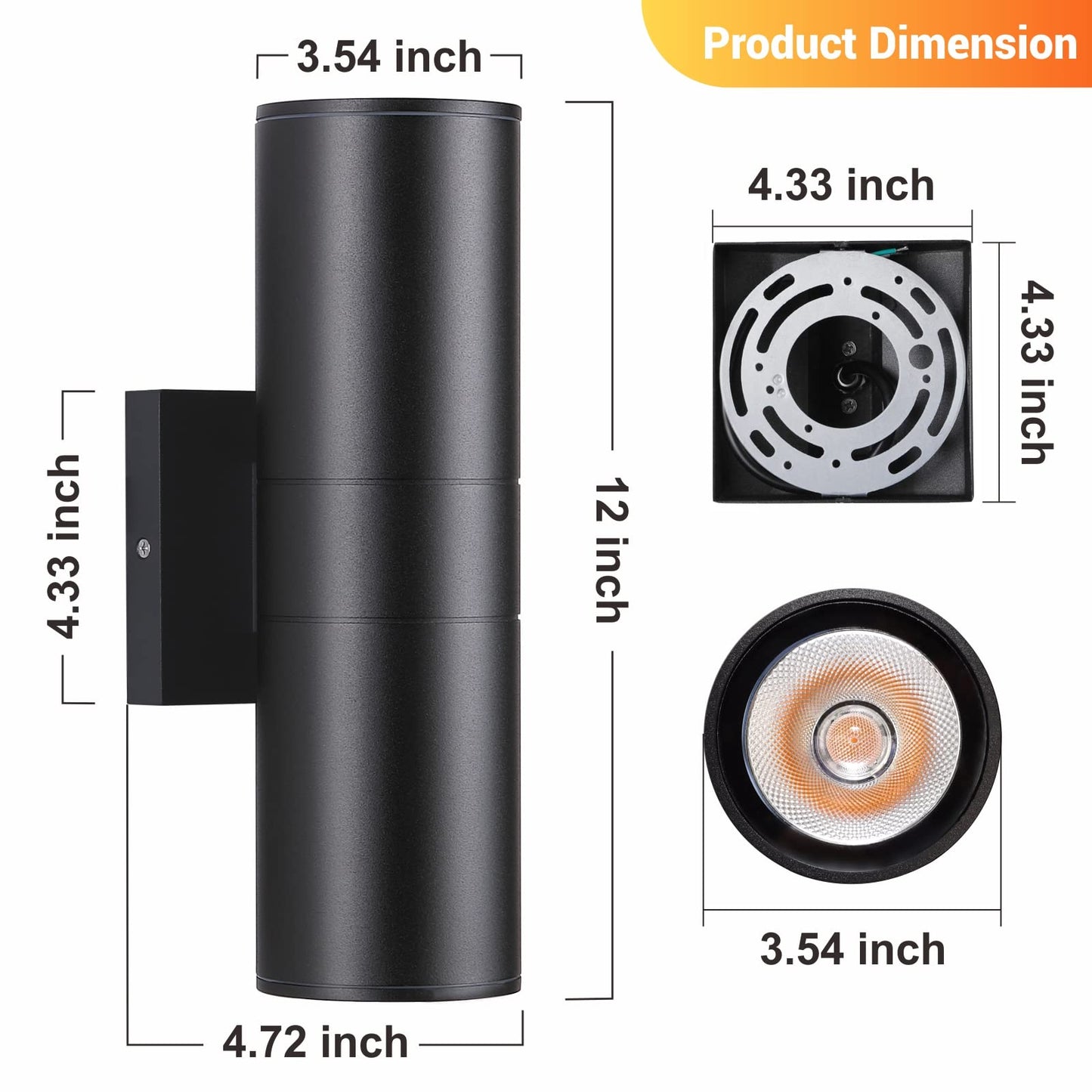 DAKAFUL Outdoor Wall Lights 2 Packs, Integrated LED Cylinder Up Down 12W 2700K Modern Aluminum Light, Waterproof Exterior Light for Porch Patio Door