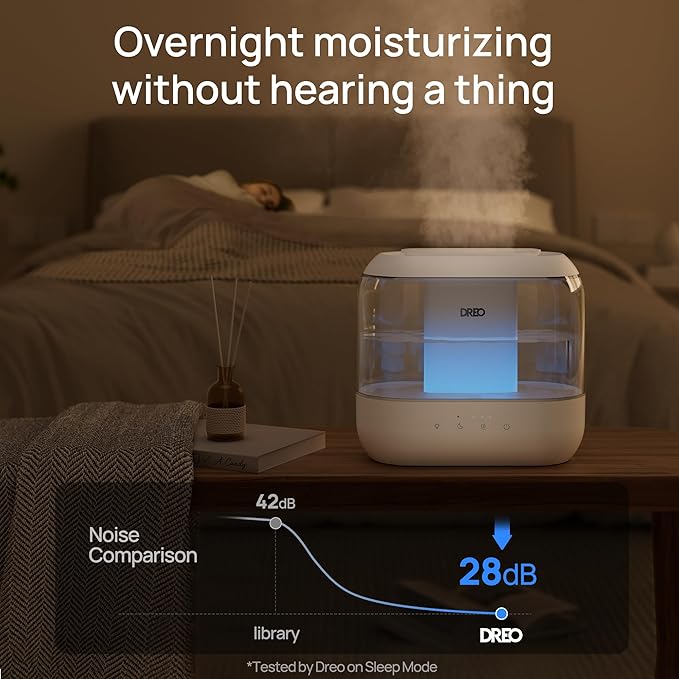 Dreo Humidifiers for Bedroom, Top Fill 4L Supersized Cool Mist Humidifier, 32H Runtime, 28 dB Quiet Ultrasonic Air Humidifier for Large Room, Plants, Baby Nursery, Indoor, Night Light, Easy to Clean