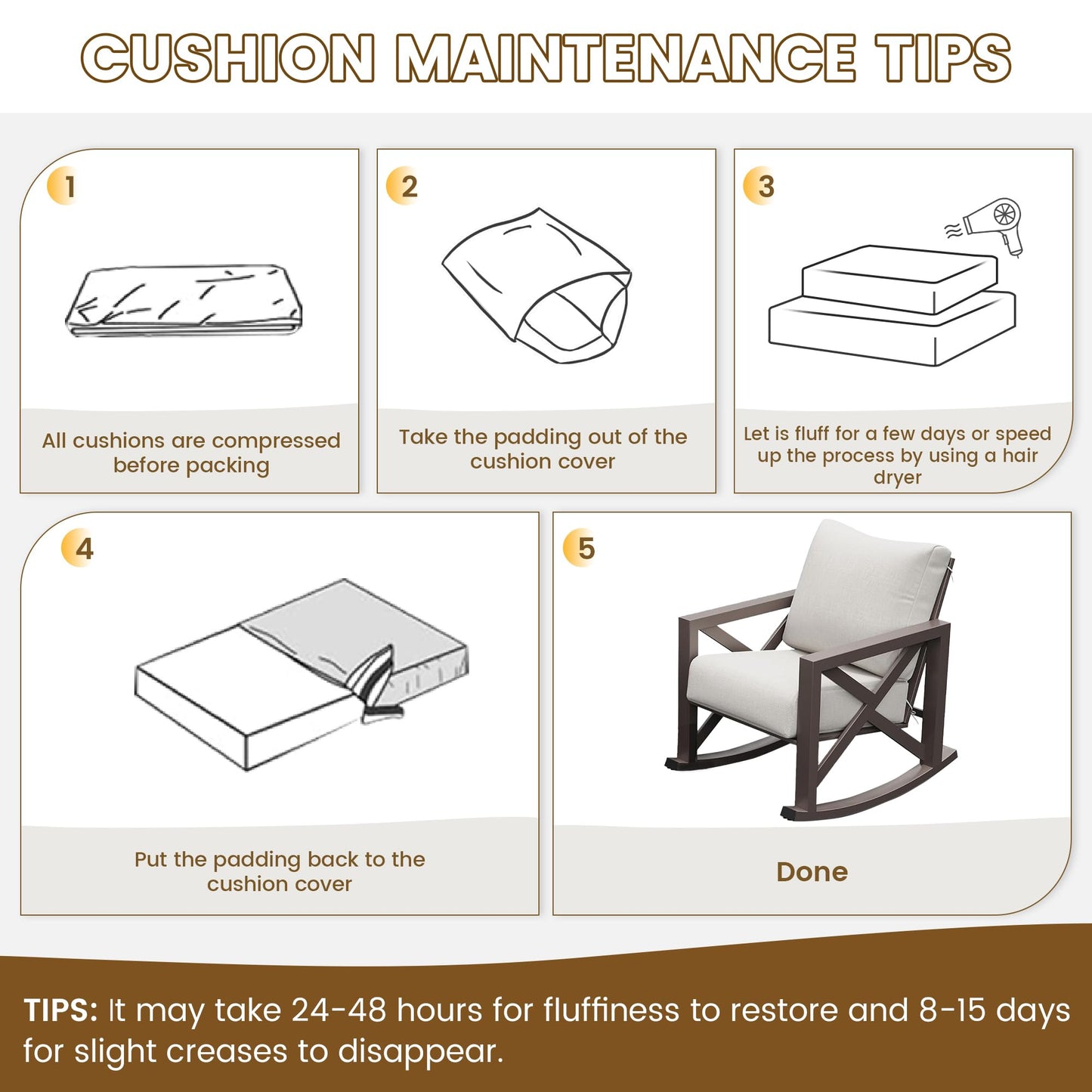 UDPATIO Rocking Chair Outdoor Set 2 with Coffee Table, 3 Piece Metal Rocking Bistro Set with 6.5" Water-Resistant Cushions, Oversized, 350lbs Heavy-Duty, for Porch, Patio, Balcony, Beige