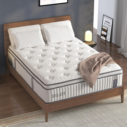 DIGLANT Queen Mattress, 14 Inch Euro Top Medium Feel Hybrid Mattress, Gel Memory Foam with Pocket Springs, Pressure Relief & Edge Support Queen Size Mattresses in a Box, CertiPUR-US, 60"*80"