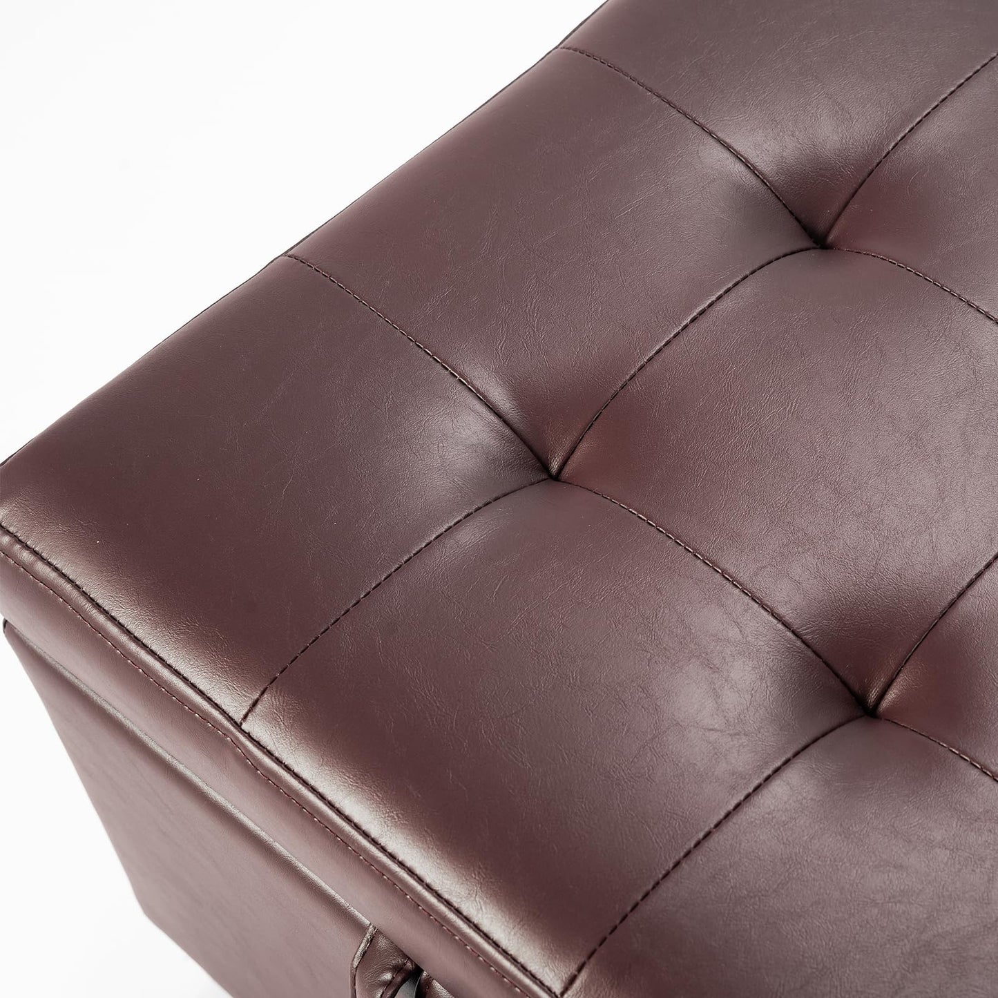 Asense 17 Inch Square Storage Ottoman,Small Foot Rest Stool for Couch, Faux Leather Upholstered Footstool Cube for Entryway Bedroom Living Room,Brown