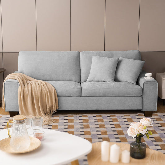 DOPEDIO Modern Loveseat Sofa for Living Room,Chenille Recliner, Removable Cover, Spring Cushions, Solid Wood Frame, Easy Assembly for Small Spaces (88.58inch，Light Gray)
