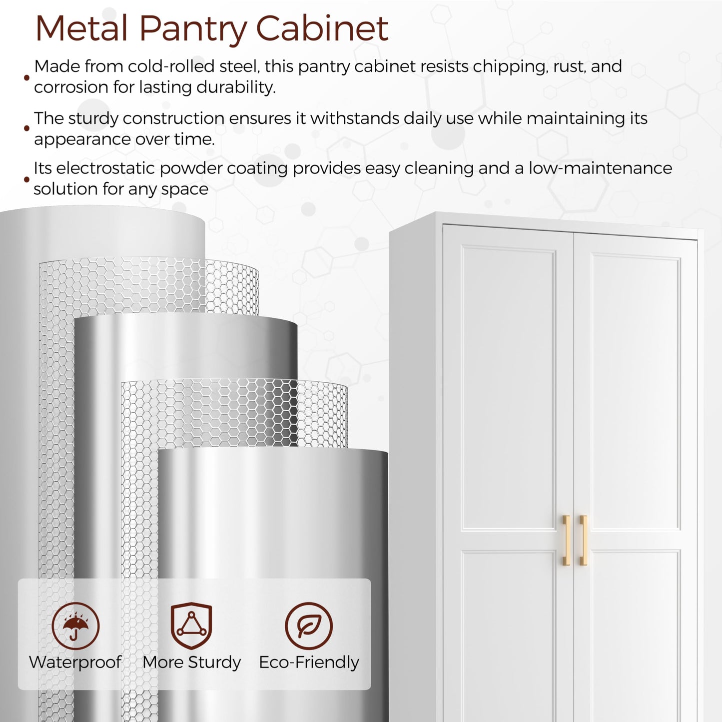 Kubohogar 71" Tall Metal Pantry Cabinet, White Kitchen Pantry Storage Cabinet with 4 Adjustable Shelves and Gold Handles, Cupboard for Kitchen, Dining Room, Living Room, Bathroom