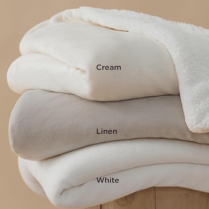 Bedsure Sherpa Fleece Oversized Cal King Blankets for Bed - Thick and Warm, Soft Fuzzy Plush Large Blanket for Winter, White, 112x98 Inches