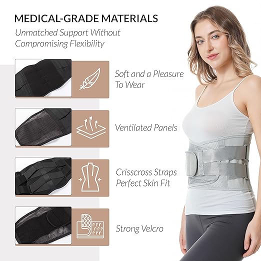 NeoTech Care Adjustable Double Pull Lumbar Brace/Lower Back Belt (Grey, Size L)