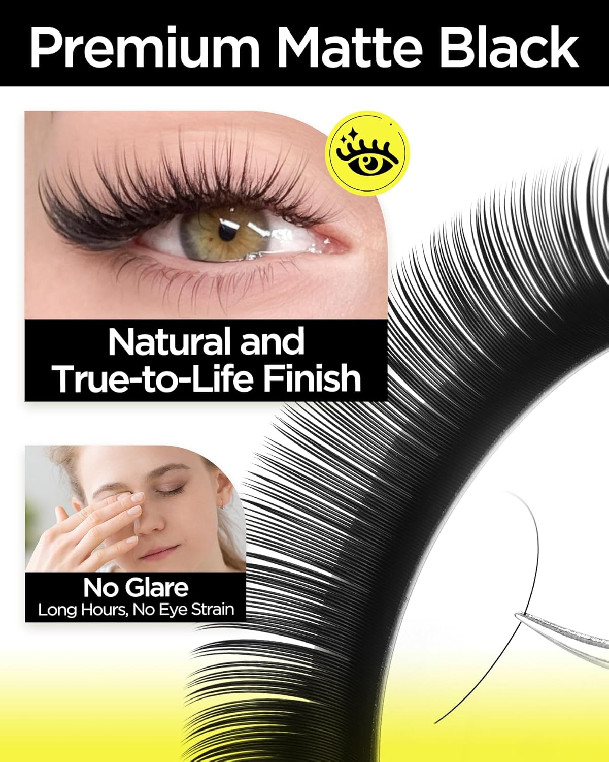 BEYELIAN Eyelash Extension 0.05 D+ Curl 11mm Tray Easy Fan Lash Extensions Volume Lashes Professional Salon Use Natural Matte Black (0.05 D+ 11mm)