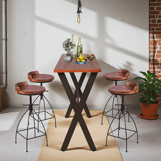 Diwhy 5 Piece Bar Table and Chairs Set, Industrial Rustic 41.3" Height Wood Top Pub Bar Table and Kitchen Counter Height Adjustable Stool, Hump Surface, Black, Set of 4