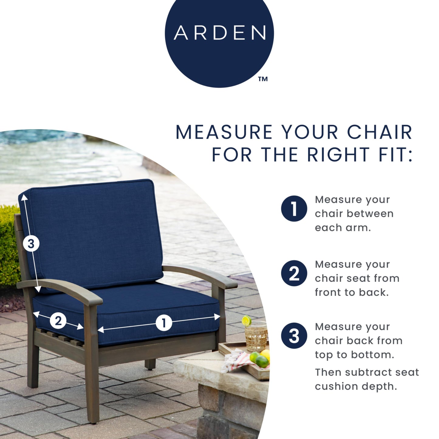Arden Outdoor Deep Seat Cushion Set, 24 in x 24 in, Weather-Proof, Rain-Proof, Fade Resistant Patio Cushion for Chair, Sofa, and Couch Sapphire Blue Leala