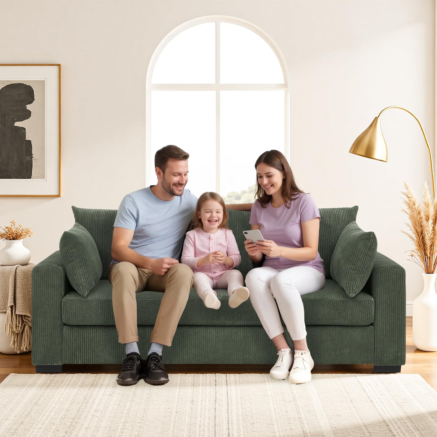 TBCOPTO 79” Cloud Loveseat Sofa, Modern Comfy Corduroy Couch with Deep Seats, Spring Cushions & Solid Wood Frame, Upholstered Love Seat Couches for Small Spaces Living Room, Bedroom, Apartment, Green
