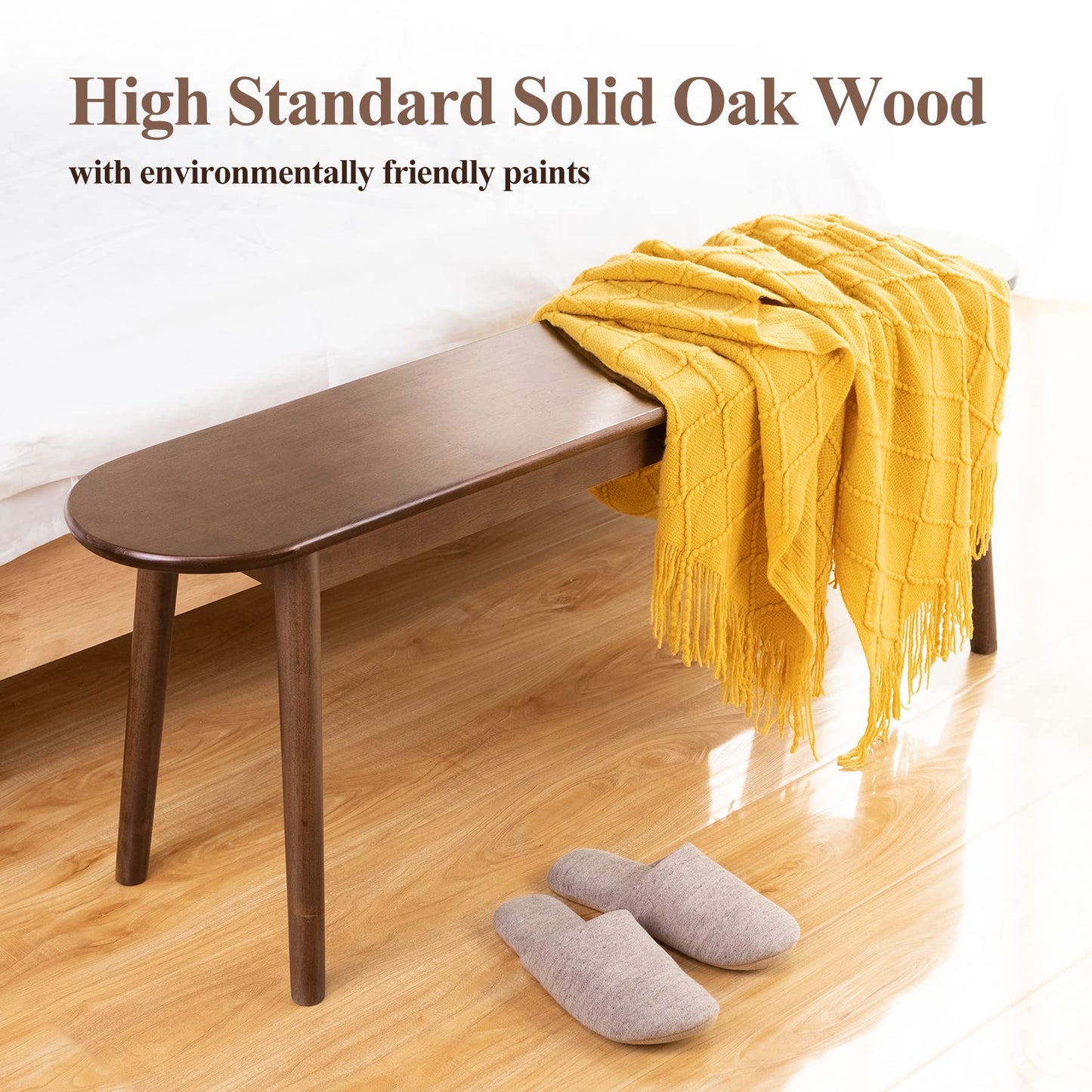 Cttasty Entryway Bench, Solid Wood Dining Bench, Midcentury End of Bed Bench w/Rounded Corner, Outdoor Bench w/Robust Construction, Bedroom Bench, 10.24" W x 17.72" H（Walnut 39.4inches）
