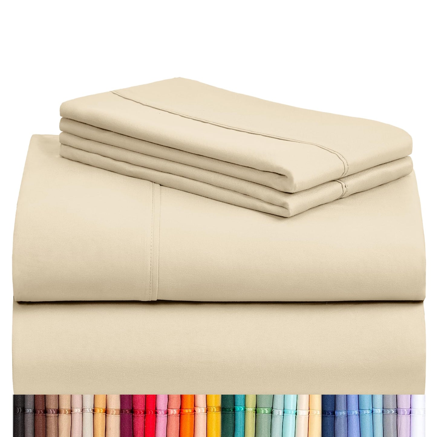 LuxClub 4 PC Full Size Sheet Set Deep Pockets 16" Wrinkle Free Cooling Sheets Machine Washable Hotel Bedding Silky Soft - Cream Full