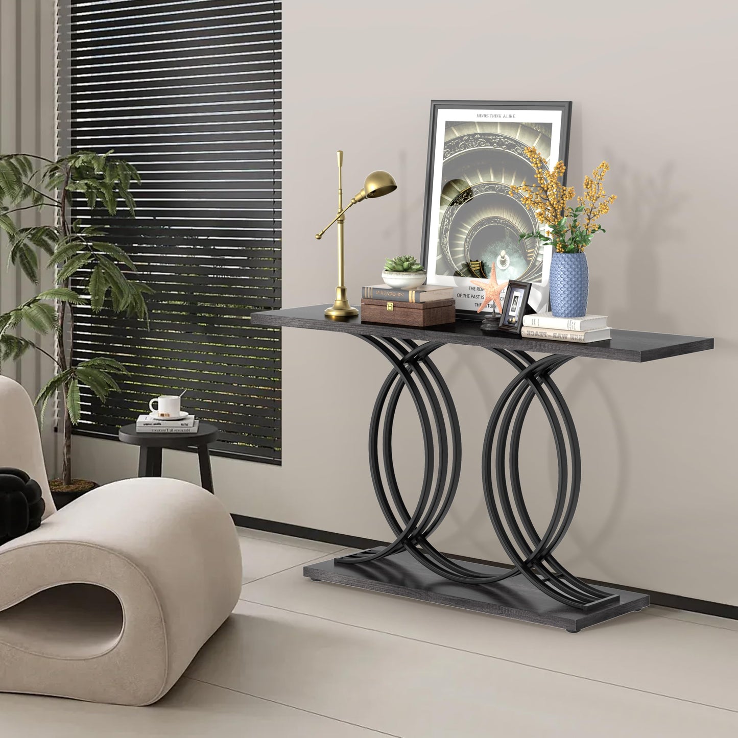 Keelian 54 Inch Console Table for Entryway, Hallway Sofa Table, End Tables for Living Room,Narrow Accent Decor Furniture with Circle Metal Legs for Foyer, Entrance