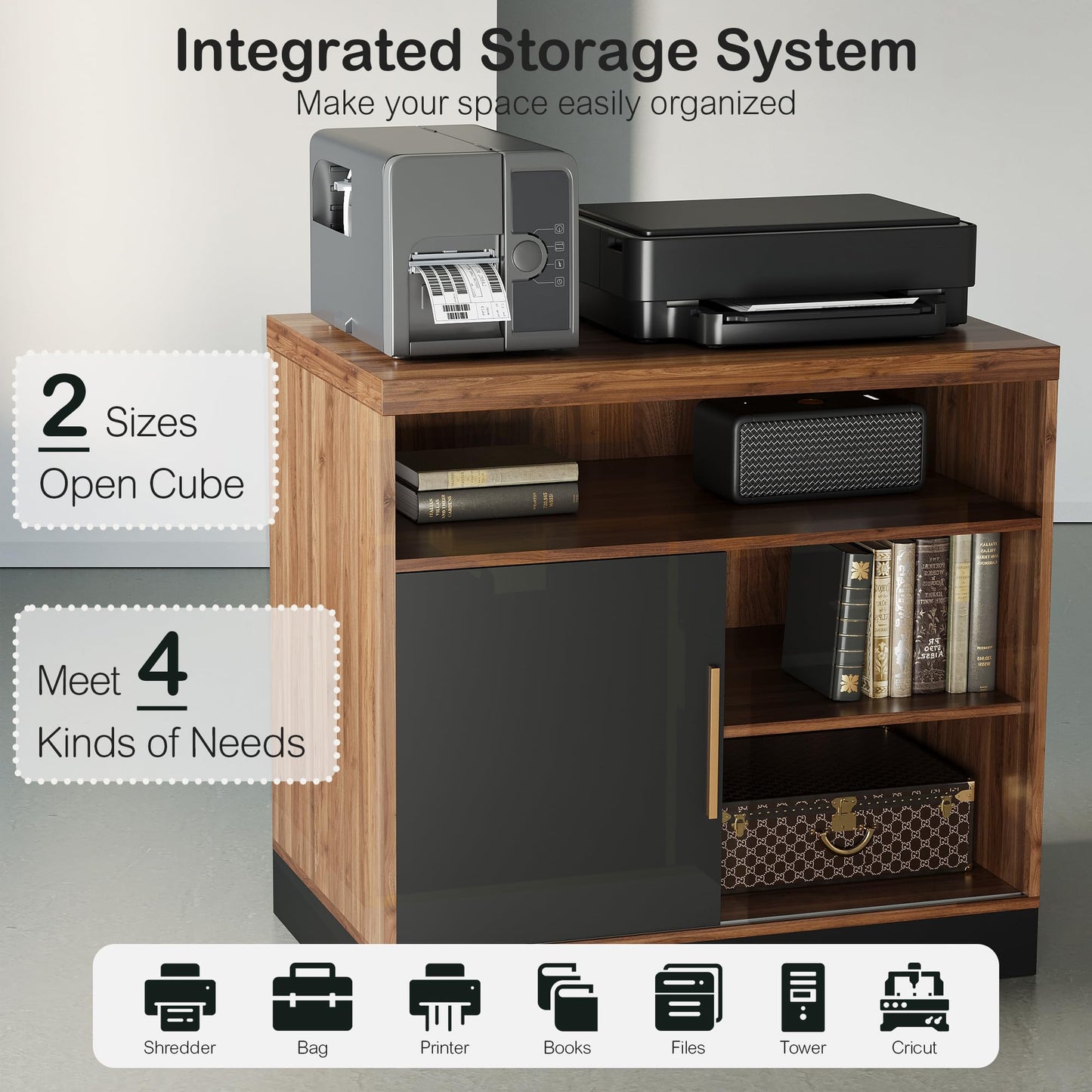 ModernMate Wood File Cabinet with Door, Filing Cabinet for Home Office with Adjustable Open Storage Shelves, 31W*20D*29H Lateral File Cabinet, Black Walnut