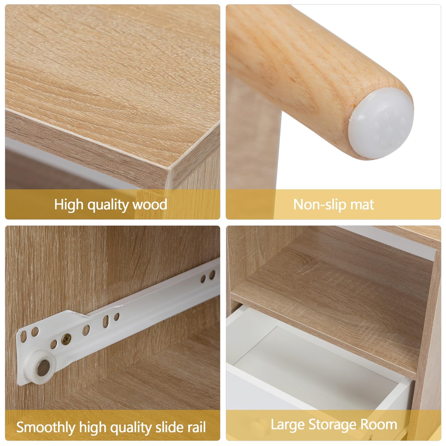 JAXPETY Nightstands Set of 2, Night Stand with Drawer and Open Storage Shelf, Bedside Tables with Solid Wood Legs, End Table, Side Table, for Bedroom(2-Pack, Natural)