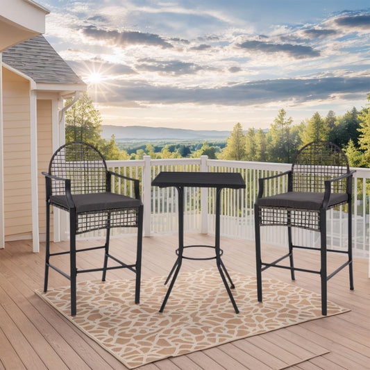 DAYARUS 3 Piece Outdoor Patio Bar Set, Modern Patio Furniture Set, 29.5" Wicker Bar Height Patio Bistro Set, Bar Height Patio Set with Cushions, Outdoor High Top Table and Chairs for Balcony, Gray