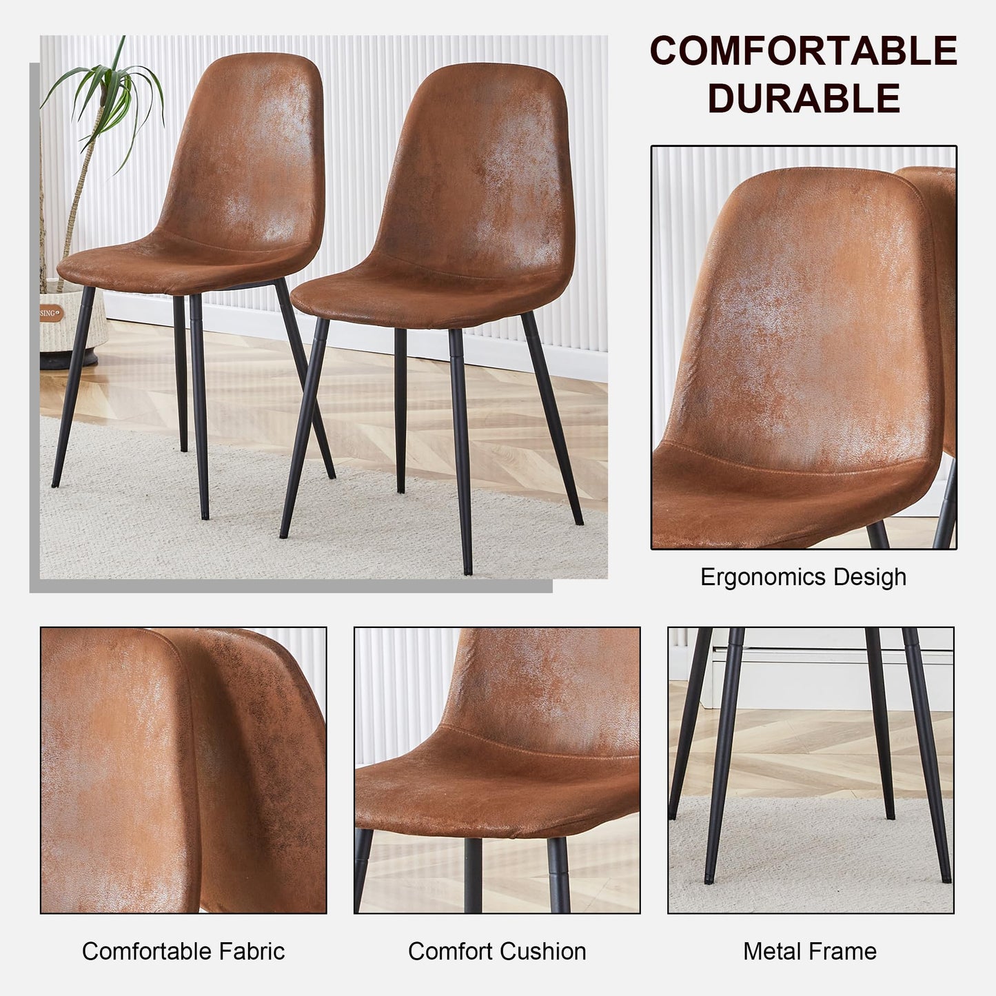 MUUOKY Dining Table Set for 4, Modern 55'' Dark Wood Dining Table and Fabric Dining Chairs Set of 4,Table and Chairs Set of 4,Ideal for Kitchen Dining Room
