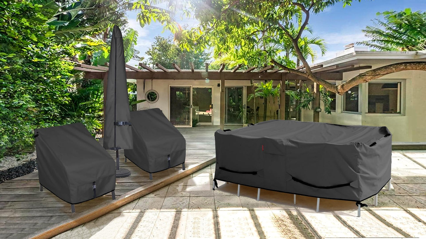 Porch Shield Patio Table Cover - Waterproof Outdoor Dining Table and Chairs Furniture Set Cover Rectangular - 108 x 70 inch, Black