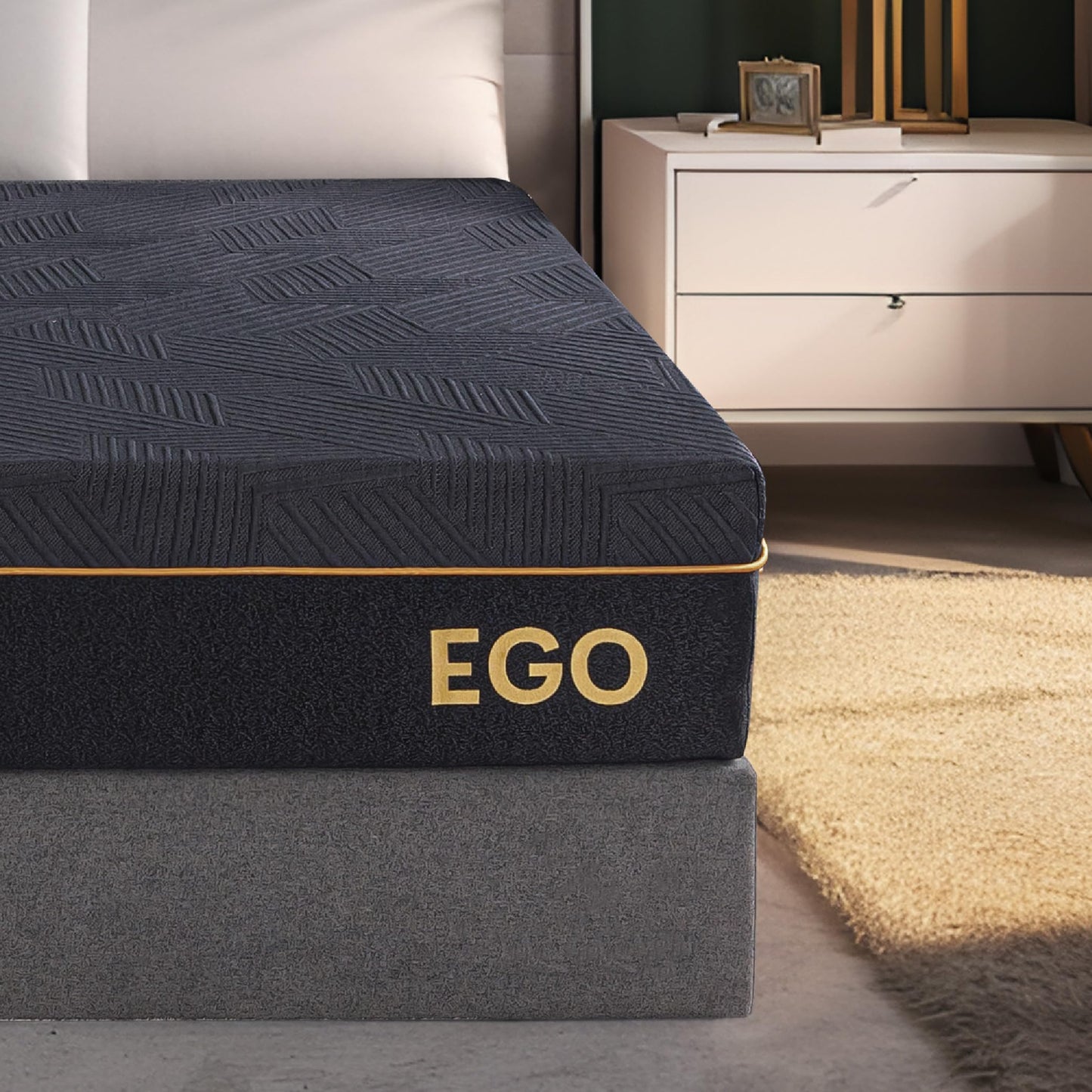 EGOHOME 12 Inch Queen Memory Foam Mattress, Cooling Copper Gel Mattress for Pain Relief, Therapeutic Mattress in a Box, CertiPUR-US Certified, Fiberglass Free Medium Mattress, Black