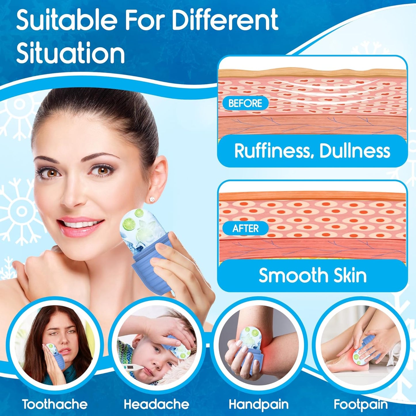 1Pcs Ice Roller for Face, Ice Face Roller, Reusable Silicone Ice Mold for Face, Facial Beauty Ice Roller Skin Care Tools for Shrink Pores Anti Wrinkle Reduce Puffiness (Rose)